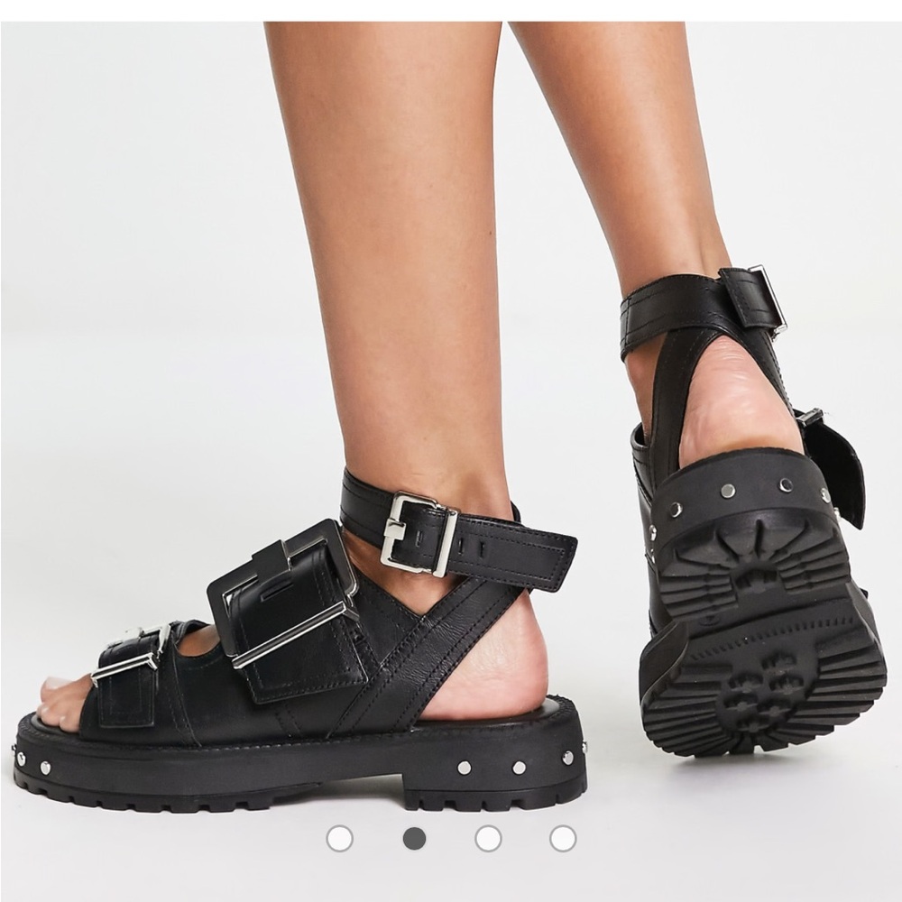 ASOS DESIGN Finchley premium leather chunky flat sandals with buckles in black